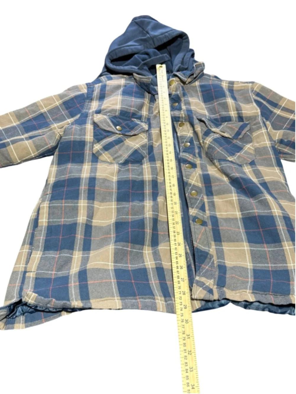 Men's ADVENTURIDGE Lightweight Shirt Jacket L Blue Beige Plaid #843
